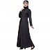 Front open denim abaya with front pocket-Black